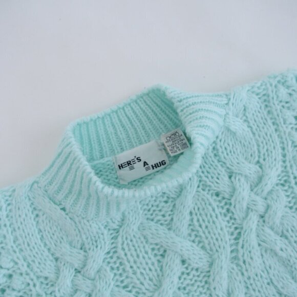 Vintage Heres A Hug Pastel Mint Cable Knit Mockneck Sweater M - Picture 10 of 10